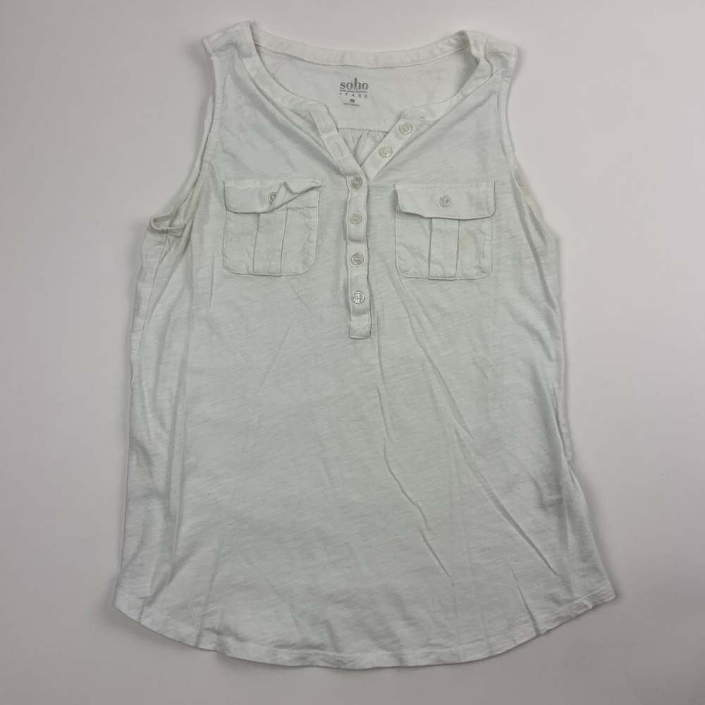 Soho New York And Company Tank Top Womens Medium V Neck Button Up White